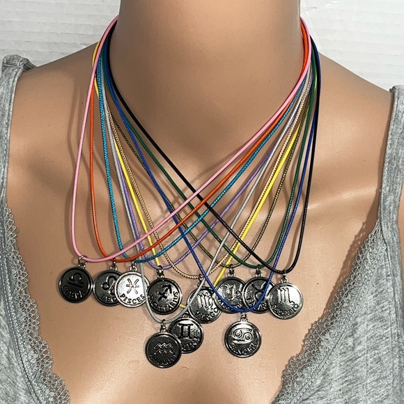Hand Crafted Accessories - Pick (1) Zodiac Hand Crafted Corded Necklace with Silver Pendant
